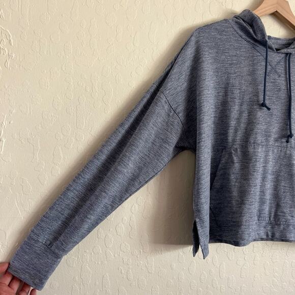 Nike Women's Yoga Jersey Crop Hoodie Sweatshirt size Large Heathered Blue Active - Picture 6 of 12